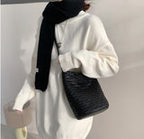 Woven Leather Bucket Bag Leather Bucket Shoulder Bag Womens 