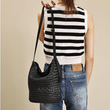 Black Woven Leather Bag Woven Leather Bucket Bag Leather Bucket Shoulder Bag Womens