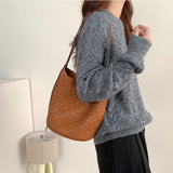 Woven Leather Bucket Bag Leather Bucket Shoulder Bag Womens 