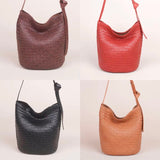 Woven Leather Bucket Bag Leather Bucket Shoulder Bag Womens 