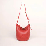 Woven Leather Bucket Bag Leather Bucket Shoulder Bag Womens 