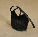 Black Woven Leather Bag Woven Leather Bucket Bag Leather Bucket Shoulder Bag Womens