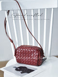 Genuine Leather Woven Crossbody Bag Burgundy Woven Leather Camera Bag Womens