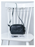 black Woven Leather Crossbody Camera Bag Womens Braided Leather Crossbody Bag