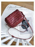 A small woven leather shoulder bag in deep burgundy red,handwoven leather crossbody bag woven leather camera bag womens