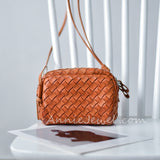 Genuine Leather Woven Crossbody Bag Brown Woven Leather Camera Bag Womens