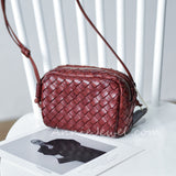 Genuine Leather Woven Crossbody Bag Burgundy Woven Leather Camera Bag Womens