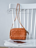 Genuine Leather Woven Crossbody Bag tan Woven Leather Camera Bag Womens