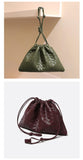 Women's Small Bucket Bag Crossbody Woven Small Leather Drawstring Bucket Bag 