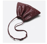 Women's Small Bucket Bag Crossbody Woven Small Leather Drawstring Bucket Bag 
