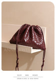 Women's Small Bucket Bag Crossbody Woven Small Leather Drawstring Bucket Bag 