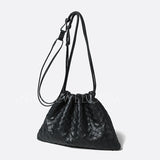 Women's Small Bucket Bag Crossbody Woven Small Leather Drawstring Bucket Bag 