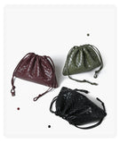 Women's Small Bucket Bag Crossbody Woven Small Leather Drawstring Bucket Bag 