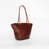 Woven Tote Bag Leather Patchwork Cowhide Tote Bag Zip Top Leather Tote Womens 