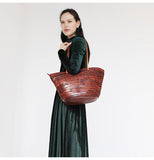 Woven Tote Bag Leather Patchwork Cowhide Tote Bag Zip Top Leather Tote Womens 