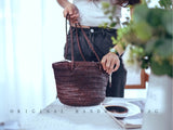 Small Genuine Leather Bucket Tote Bag Woven Tote Bag Leather Womens