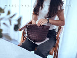 Small Genuine Leather Bucket Tot Bag Cem Leather Brown Woven Purse