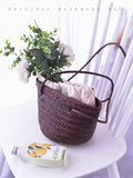 Small Genuine Leather Bucket Tote Bag Woven Tote Bag Leather Womens