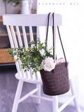 Small brown Leather Bucket Tote Bag Woven Tote Bag Leather Womens