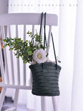 Small green Leather Bucket Tote Bag Woven Tote Bag Leather Womens