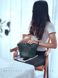 Small Genuine Leather Bucket Tot Bag Cem Leather green bucket bag