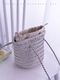 Small white Leather Bucket Tote Bag Woven Tote Bag Leather Womens