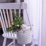 Small white Leather Bucket Tote Bag Woven Tote Bag Leather Womens