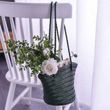 Small green Leather Bucket Tote Bag Woven Tote Bag Leather Womens