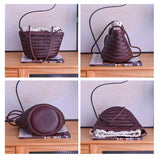 Small Genuine Leather Bucket Tot Bag Cem Leather Brown Woven Purse