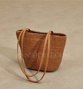 Small Woven Bucket Bag Woven Tote Bag Leather Small Woven Tote Bags For Women 