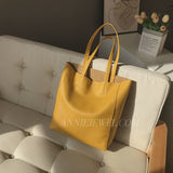 Vertical Yellow Leather Tote Bag Genuine Leather Laptop Bags Womens