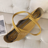 close-up of yellow Soft Real Leather Tote Bag Womens
