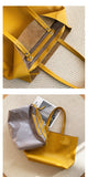 close-up of yellow Genuine Leather Shopper Tote Soft Real Leather Tote Bag Womens