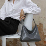 Genuine Leather Hobo Crossbody Grey Leather Hobo Bag Zip Hobo Bag Womens 