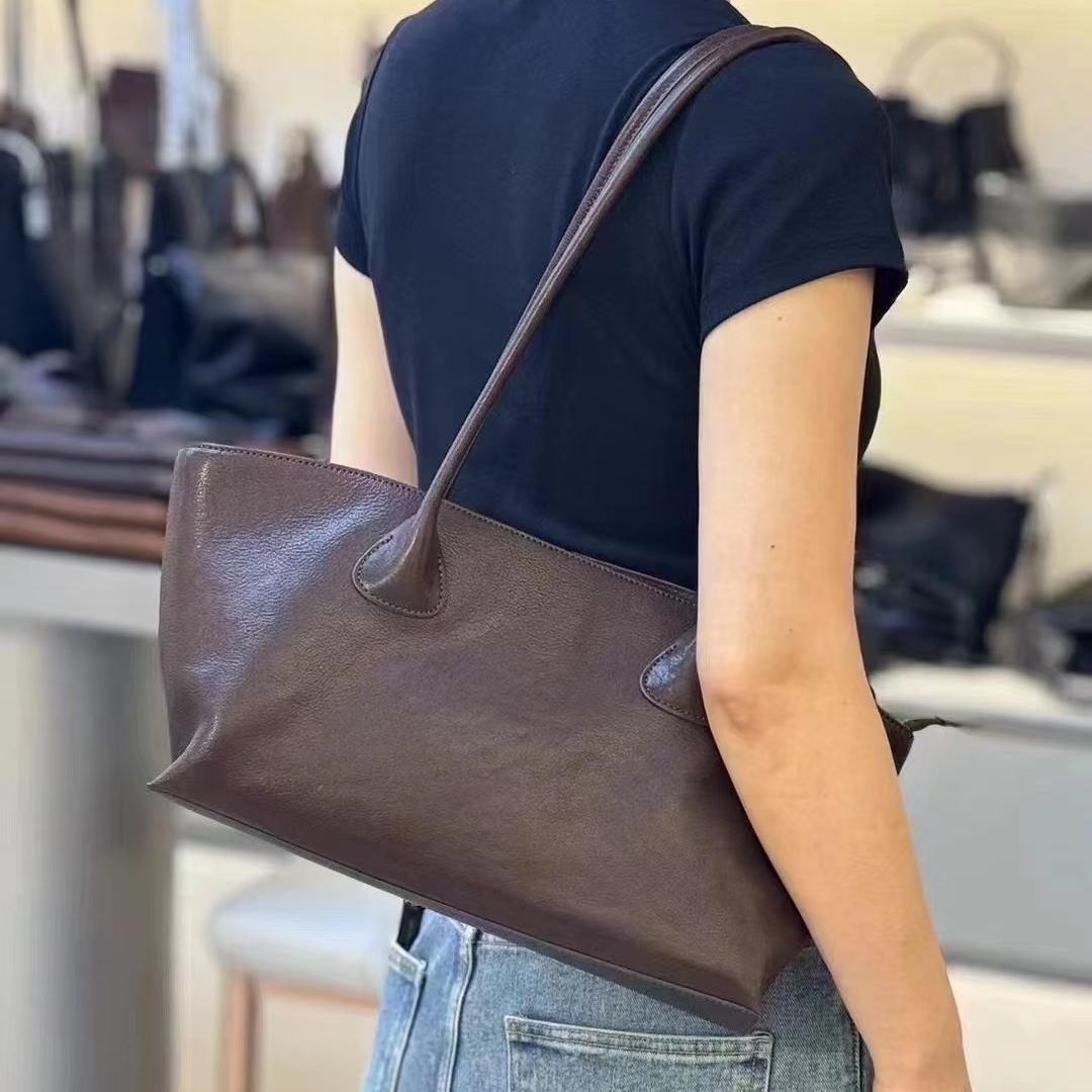 Niche Design Real Leather Tote Bag Medium Zip Top Leather Tote Bag