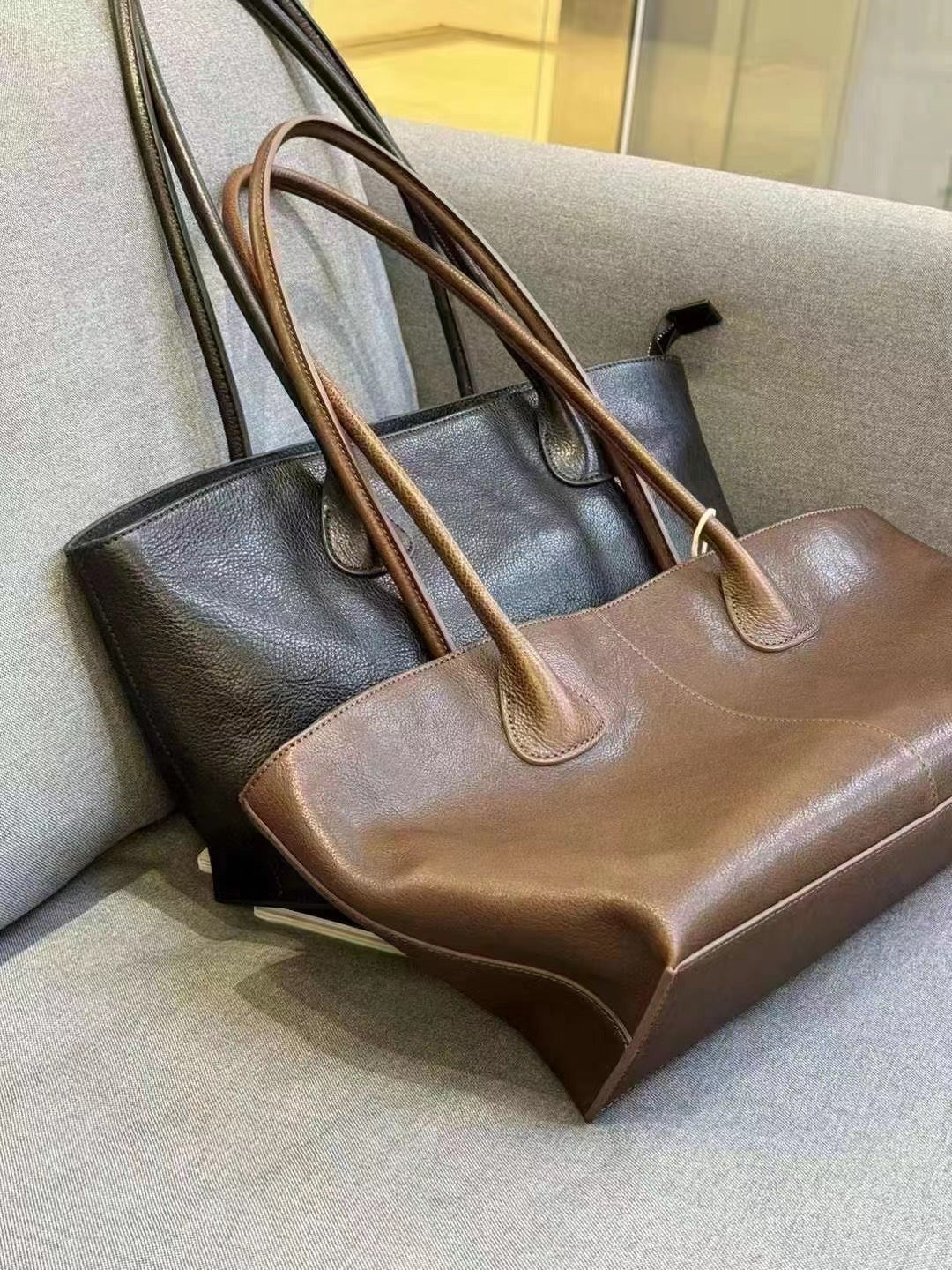 Niche Design Real Leather Tote Bag Medium Zip Top Leather Tote Bag