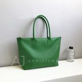 real leather tote with zipper leather laptop tote bag women's leather tote bag green