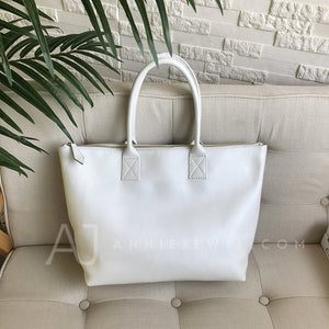 white Leather Work Laptop Bag Zip Top Leather Tote Bags Cowhide Tote Womens