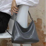 Genuine Leather Hobo Crossbody Grey Leather Hobo Bag Zip Hobo Bag Womens 