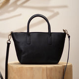 Zipper Black Leather Mini Tote Purse For Women