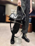 Women's Satchel Crossbody Patent Leather Satchel Folded Black Leather Satchel Purse