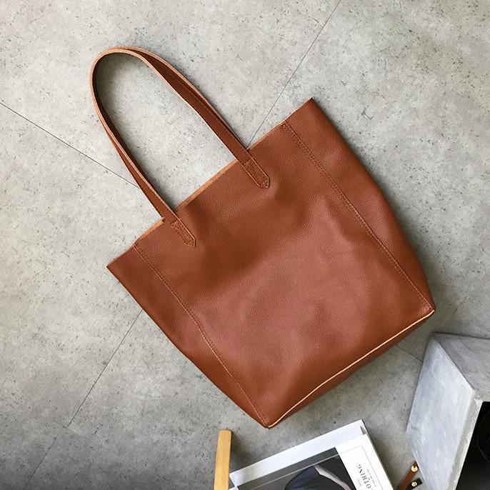 Women's Brown Leather Tote Bag Tall Leather Tote Bag Cowhide Tote