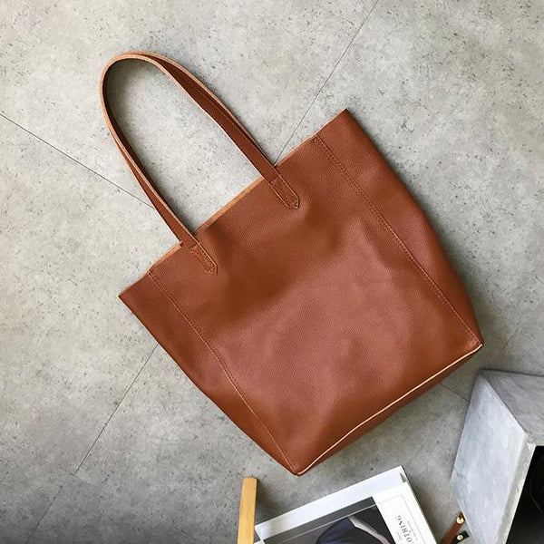 Women's Brown Leather Tote Bag Tall Leather Tote Bag Cowhide Tote