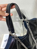 Womens Black Leather Tote Black Leather Purse With Chain Strap 