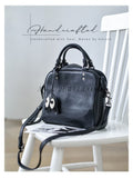 black genuine leather satchel bag women leather handbag with top handle