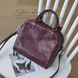 burgungy Genuine Leather Satchel Bag Women Cute Leather Handbag With Top Handle