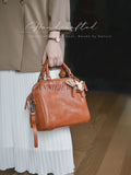 tan Genuine leather doctor style handbag women leather satchel purse with long strap