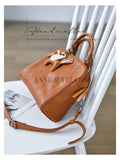 Cognac Genuine Leather Satchel Bag Women Cute Leather Handbag With Top Handle