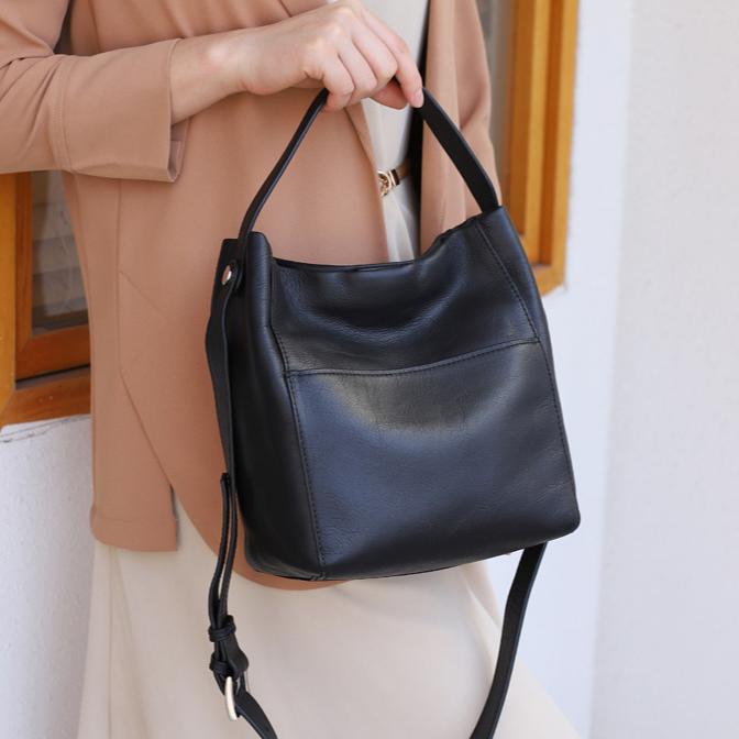 Black Leather Bucket Bag Leather Bucket Tote Bag Womens