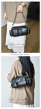 Genuine Leather Multi Pocket Crossbody Bag Women's black Leather Utility Bag